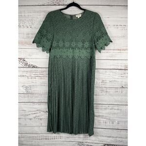 Orange Creek Dress Women's SZ S Green Lace Trim Pleated Midi Floral Boho Elegant